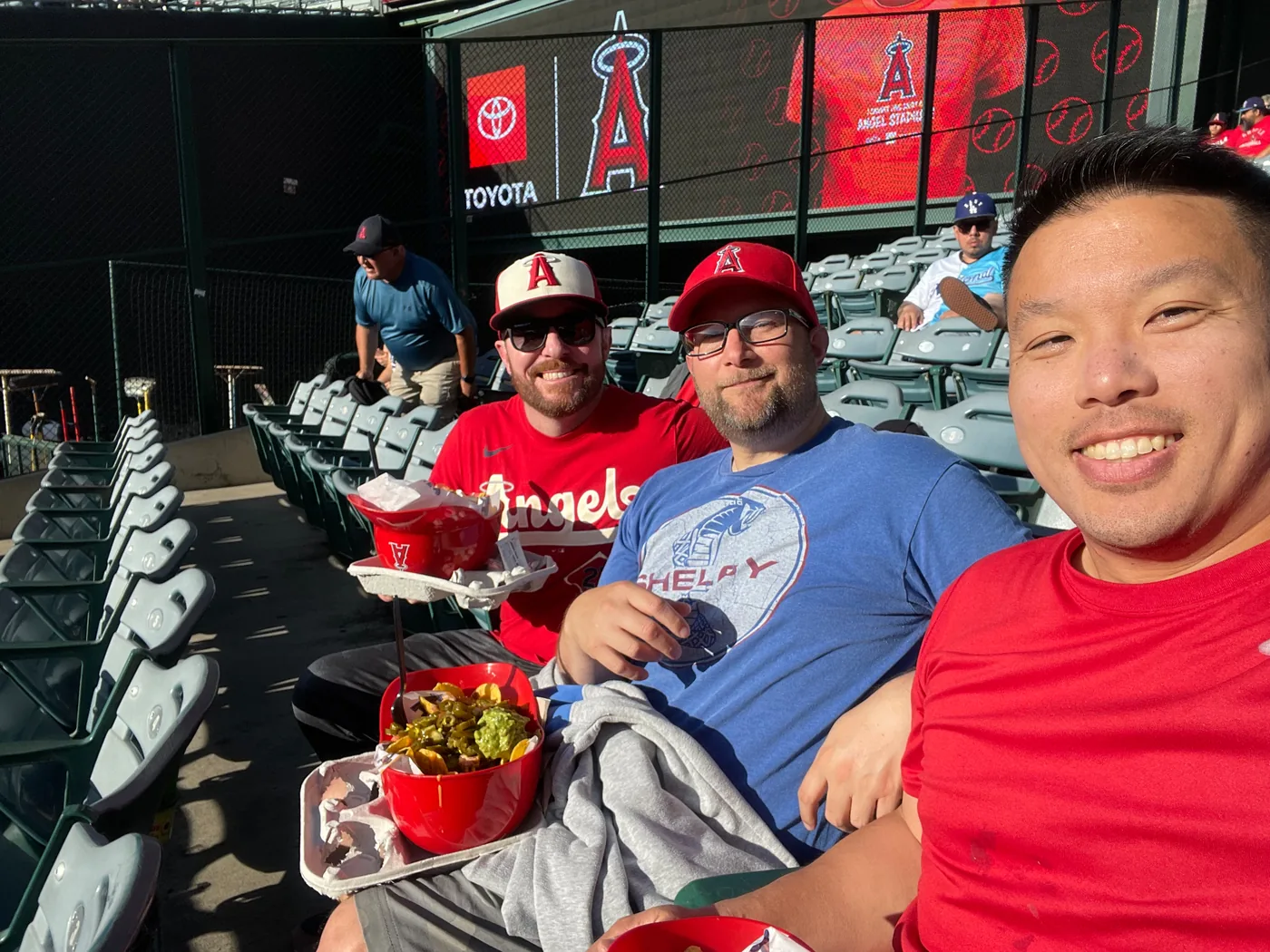 At an Angels baseball game with friends