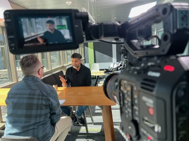 Interview production filmed through two cinema cameras